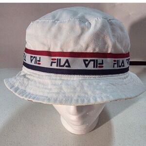 Fila Bucket Hat White Red Blue Logo Reversible All Over Print Cotton